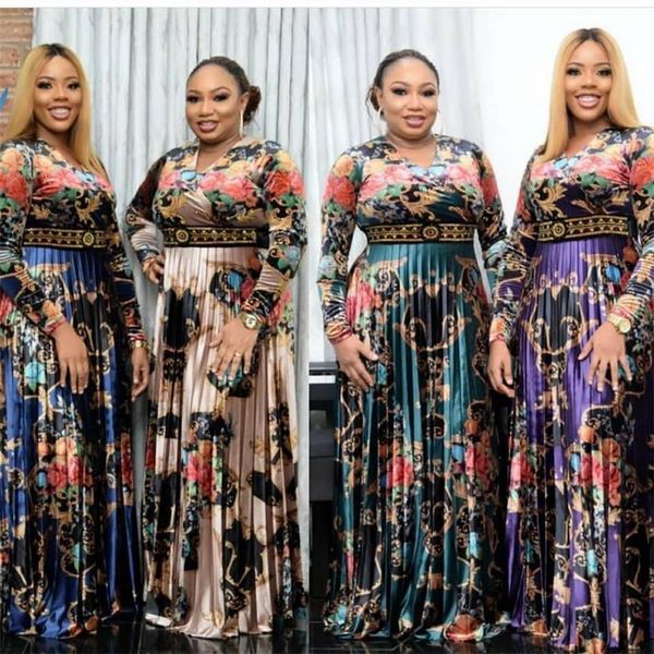 casual dresses women long sleeves printed v-neck drilling pleated high waist maxi elegant ladies fashion african vestidos robes, Black;gray
casual dresses women long sleeves printed v-neck drilling pleated high waist maxi elegant ladies fashion african vestidos robes, Black;gray