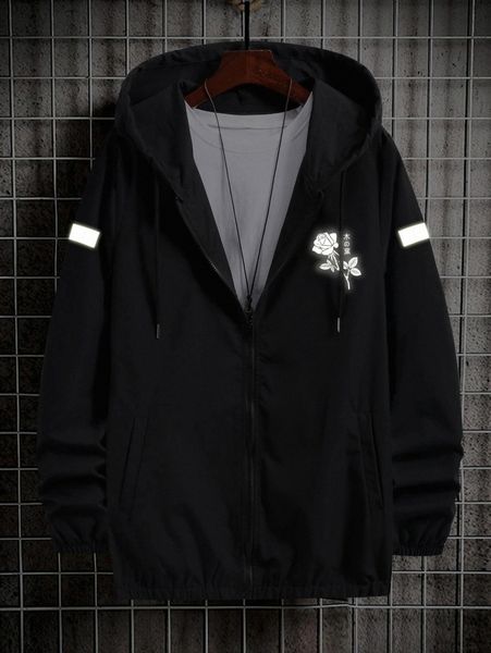 men reflective floral and letter graphic slant pocket zip up hooded jacket c6ku#, Black;brown
men reflective floral and letter graphic slant pocket zip up hooded jacket c6ku#, Black;brown