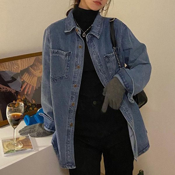 women's jackets 2021 spring pockets vintage denim coat outwear female single-breasted long sleeve korean loose cowboy jacket, Black;brown
women's jackets 2021 spring pockets vintage denim coat outwear female single-breasted long sleeve korean loose cowboy jacket, Black;brown