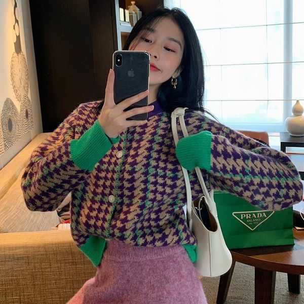 women's knits & tees cmazcmazhoundstooth contrast color sweater cardigan women's winter korean style fashion knit top, White
women's knits & tees cmazcmazhoundstooth contrast color sweater cardigan women's winter korean style fashion knit top, White