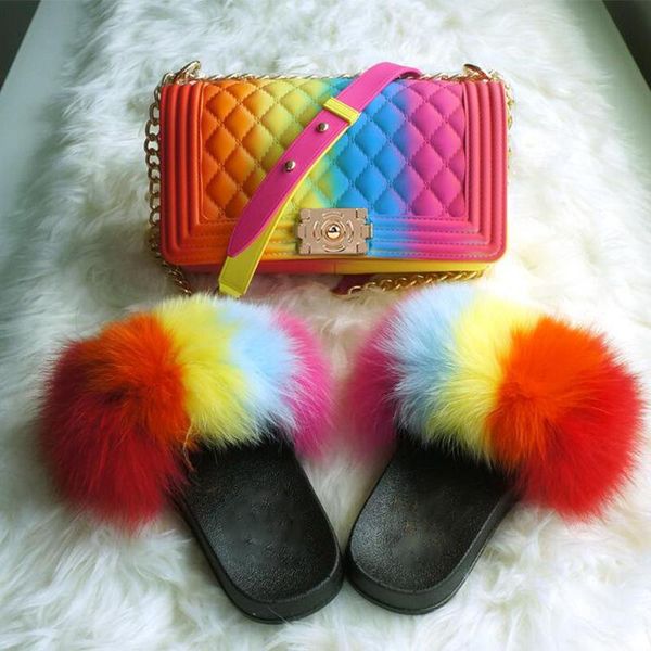 women selling jelly bags fur slides ladies wallet colorful rainbow purses fluffy slippers and purse set, Black
women selling jelly bags fur slides ladies wallet colorful rainbow purses fluffy slippers and purse set, Black