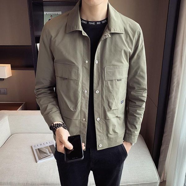 men's jackets men 2021 spring autumn fashion solid color casual loose lapel outerwear male short pockets overcoats o72, Black;brown
men's jackets men 2021 spring autumn fashion solid color casual loose lapel outerwear male short pockets overcoats o72, Black;brown