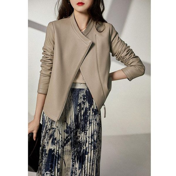 women's leather & faux beige casual coat women contrast color lightly painted sheepskin sassy fashion temperament moto biker casacos fe, Black
women's leather & faux beige casual coat women contrast color lightly painted sheepskin sassy fashion temperament moto biker casacos fe, Black