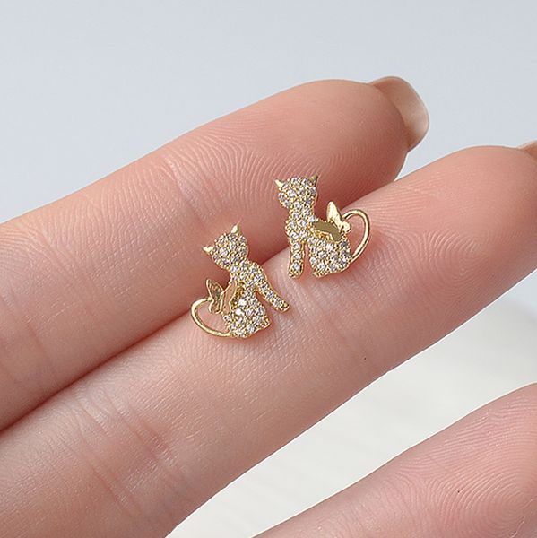 romantic 14k gold plated cute small cat stud earrings japanese&korea delicate jewelry zircon earrings for women, Golden
romantic 14k gold plated cute small cat stud earrings japanese&korea delicate jewelry zircon earrings for women, Golden