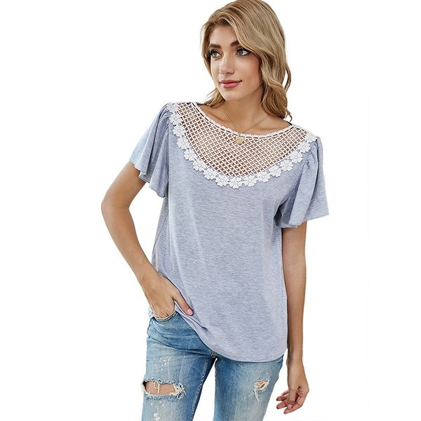 2021 spring and summer new european and american women's wear lace neckline splicing loose casual short sleeve t-shirt blouse, White
2021 spring and summer new european and american women's wear lace neckline splicing loose casual short sleeve t-shirt blouse, White
