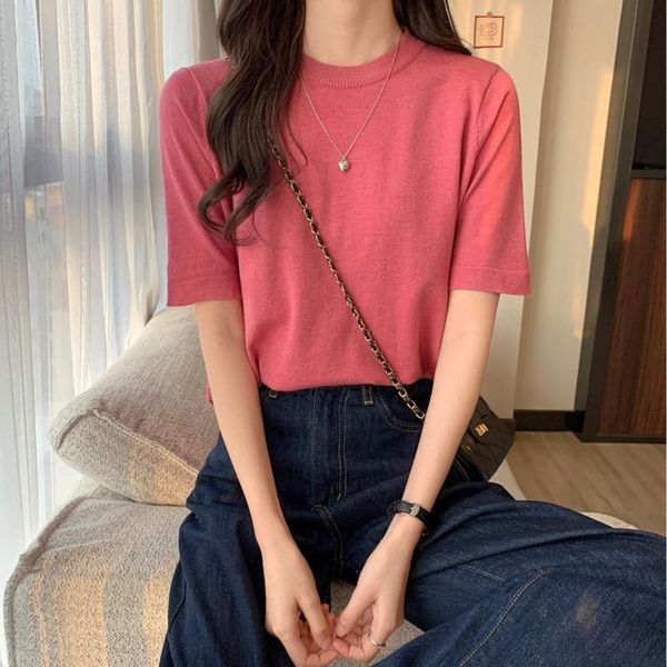 women's t-shirt 2021 spring and summer korean loose solid color slimming shirt short-sleeved knitted, White
women's t-shirt 2021 spring and summer korean loose solid color slimming shirt short-sleeved knitted, White
