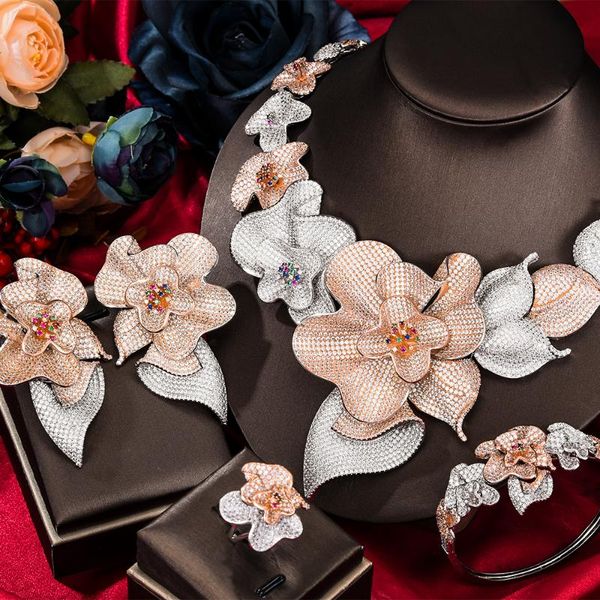 earrings & necklace gorgeous trendy 4pcs luxury big flowers jewelry set for women wedding party cubic zircon crystal dubai bridal, Silver
earrings & necklace gorgeous trendy 4pcs luxury big flowers jewelry set for women wedding party cubic zircon crystal dubai bridal, Silver