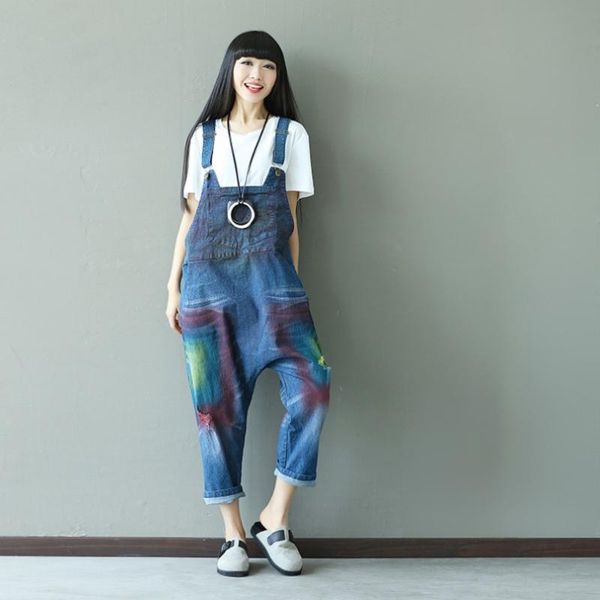 women's jeans plus size loose colour painted jumpsuits women ripped hole cross-pants denim overalls, Blue
women's jeans plus size loose colour painted jumpsuits women ripped hole cross-pants denim overalls, Blue