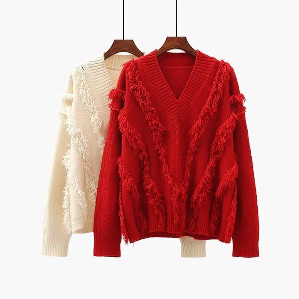 women's sweaters 2021 alpaca clipped v-neck pullover fashion long-sleeved loose red sweater to keep warm, White;black
women's sweaters 2021 alpaca clipped v-neck pullover fashion long-sleeved loose red sweater to keep warm, White;black
