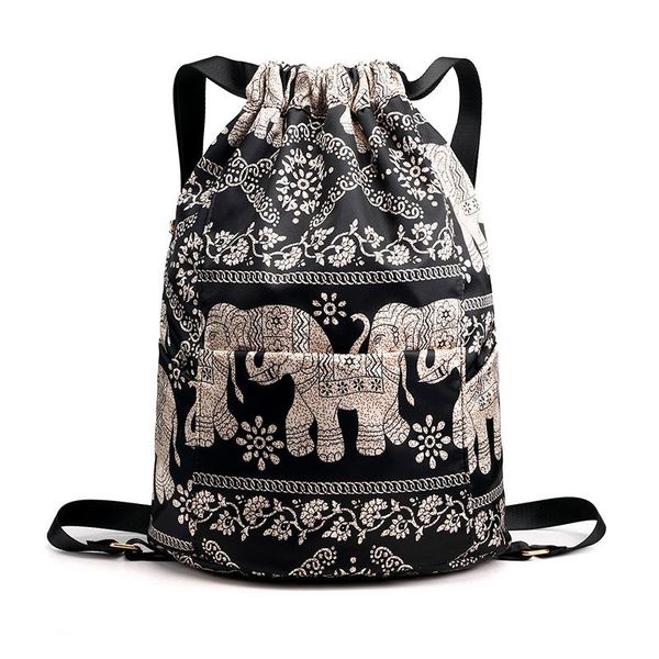backpack leaves printed bouquet pocket oxford cloth drawstring bag shoulder men and women outdoor sports