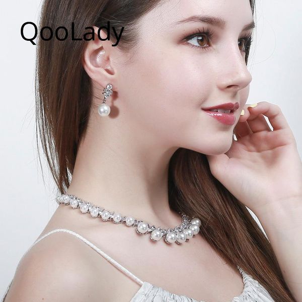 earrings & necklace qoolady luxury cubic zirconia big white simulated pearl women wedding bridal choker engagement costume jewelry set s063, Silver
earrings & necklace qoolady luxury cubic zirconia big white simulated pearl women wedding bridal choker engagement costume jewelry set s063, Silver