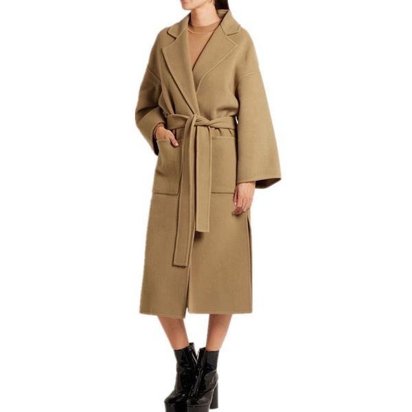 women's wool & blends 2021 autumn winter long coat female fashion camel cashmere jacket womens belt two side open fork woolen blend ove, Black
women's wool & blends 2021 autumn winter long coat female fashion camel cashmere jacket womens belt two side open fork woolen blend ove, Black