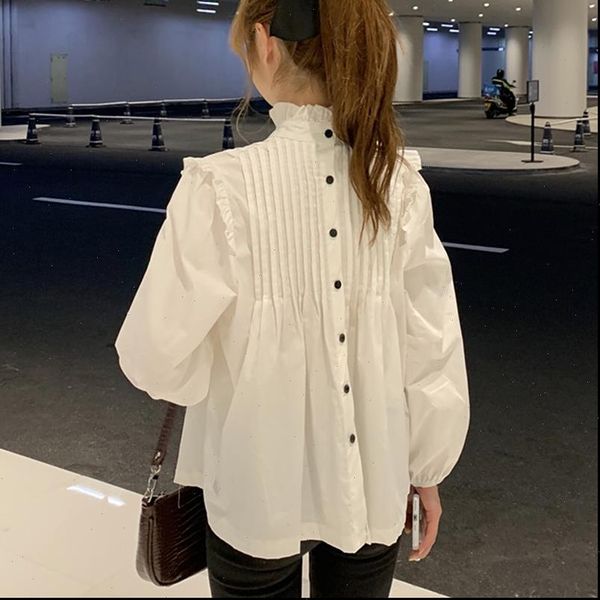 korean white long sleeve women shirt back button plus size pleated spring autumn blusas mujer
korean white long sleeve women shirt back button plus size pleated spring autumn blusas mujer