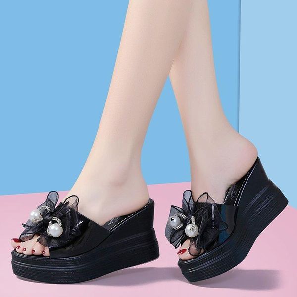 wedge slippers women for summer open toe high heels sandals 2021 white bow-knot pearl shoes platform, Black
wedge slippers women for summer open toe high heels sandals 2021 white bow-knot pearl shoes platform, Black