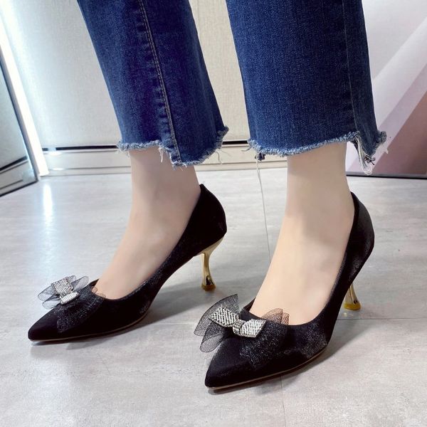 dress shoes lucyever pearl bowtie thin heels pumps women 2021 silk pointed toe high woman elegant wedding banquet 6j26, Black
dress shoes lucyever pearl bowtie thin heels pumps women 2021 silk pointed toe high woman elegant wedding banquet 6j26, Black
