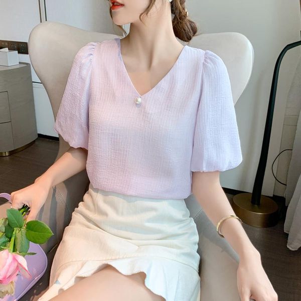 women's blouses & shirts coigarsam solid blouse women summer short chiffon puff sleeve v-neck blusas womens and white purple 1030
women's blouses & shirts coigarsam solid blouse women summer short chiffon puff sleeve v-neck blusas womens and white purple 1030