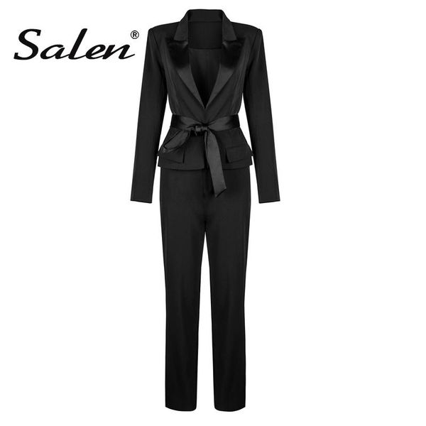 women's suits & blazers salen solid hidden breasted turn down collar women elastic waist bodycon pants fashion 2 piece sets with sashes, White;black
women's suits & blazers salen solid hidden breasted turn down collar women elastic waist bodycon pants fashion 2 piece sets with sashes, White;black