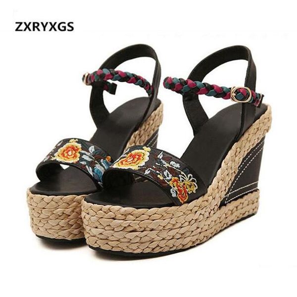 summer ethnic style embroidered genuine leather shoes sandals women non-slip comfort wedges high heels .5 cm, Black
summer ethnic style embroidered genuine leather shoes sandals women non-slip comfort wedges high heels .5 cm, Black