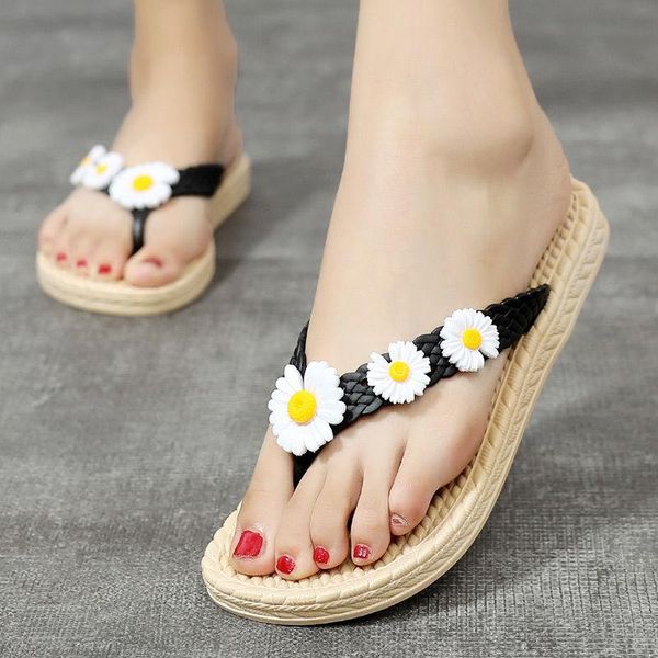 flip-flops female students flat-bottomed non-slip soft-bottomed plastic slippers indoor and outdoor flip-flop beach sandals, Black