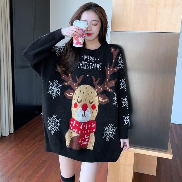 women's sweaters christmas cartoon elk sweater women 2021 autumn winter wear loose and lazy korean style sweet cute knitted top, White;black
women's sweaters christmas cartoon elk sweater women 2021 autumn winter wear loose and lazy korean style sweet cute knitted top, White;black