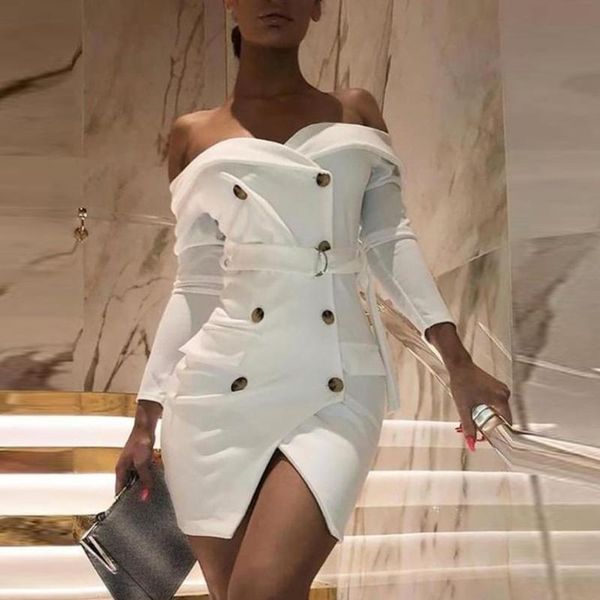 work dresses women suit dress white off shoulder wrapped chest button blazer fashion elegant party long sleeve bodycon, White;black
work dresses women suit dress white off shoulder wrapped chest button blazer fashion elegant party long sleeve bodycon, White;black