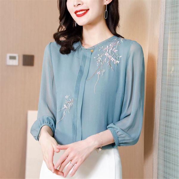women's blouses & shirts spring autumn women imitation silk temperament o-neck embroidery high-end loose casual blusass mm1305, White
women's blouses & shirts spring autumn women imitation silk temperament o-neck embroidery high-end loose casual blusass mm1305, White
