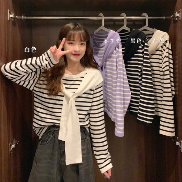 women's sweaters women sweater 2021 autumn loose striped long-sleeved girls casual o-neck fake two-piece shawl outerwear ladies t-shir, White;black
women's sweaters women sweater 2021 autumn loose striped long-sleeved girls casual o-neck fake two-piece shawl outerwear ladies t-shir, White;black