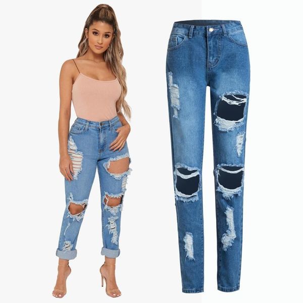 women's jeans high waist boyfriend women fashion blue ripped hole frayed cuffs ladies casual denim pencil pants plus size mvp0
women's jeans high waist boyfriend women fashion blue ripped hole frayed cuffs ladies casual denim pencil pants plus size mvp0