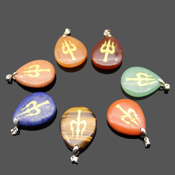natural stone water-drop shape fashion charm pendant necklace engraved hindu shiva trident reiki symbol hang accessorie healing crystal reli, Silver
natural stone water-drop shape fashion charm pendant necklace engraved hindu shiva trident reiki symbol hang accessorie healing crystal reli, Silver