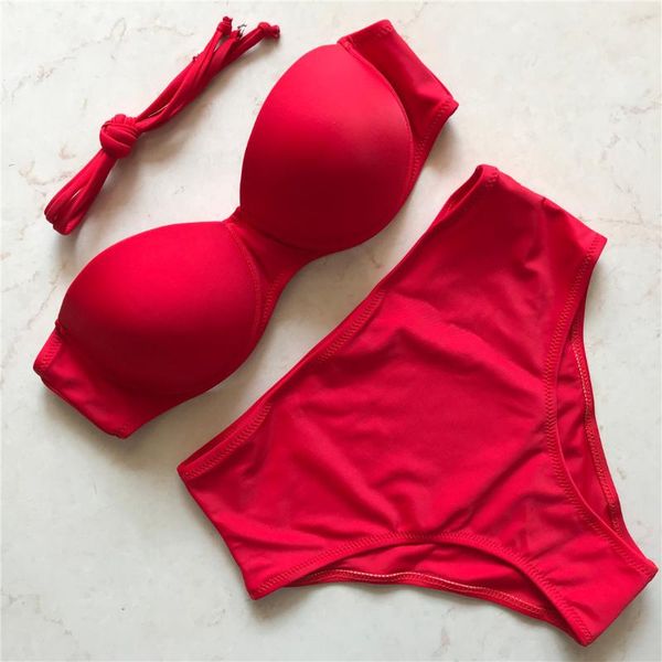 high waist bikini push up swimsuit female swimwear women two-pieces set with bra cup bather bandeau bathing suit y2649 women's, White;black
high waist bikini push up swimsuit female swimwear women two-pieces set with bra cup bather bandeau bathing suit y2649 women's, White;black