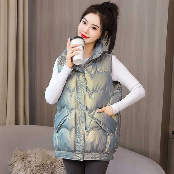 shiny winter padded vest loose women's zipper stand collar pockets ladies causal sleeveless jacket waistcoat for female 211130, Black;white
shiny winter padded vest loose women's zipper stand collar pockets ladies causal sleeveless jacket waistcoat for female 211130, Black;white