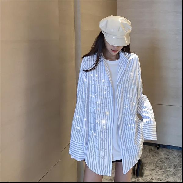 loose oversize fashion shirts women womens blouses spring ins bf style rhinestone striped blouse niche design sequined shinny long, White
loose oversize fashion shirts women womens blouses spring ins bf style rhinestone striped blouse niche design sequined shinny long, White