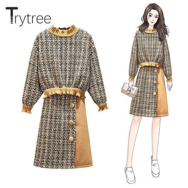 two piece dress trytree 2021 autumn winter set casual o-neck + skirt button fashion plaid office lady knee-length 2, White
two piece dress trytree 2021 autumn winter set casual o-neck + skirt button fashion plaid office lady knee-length 2, White