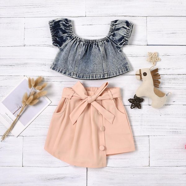1 6y fashion infant girls clothes sets denim solid off shoulder t shirts bow a line skirts, White
1 6y fashion infant girls clothes sets denim solid off shoulder t shirts bow a line skirts, White