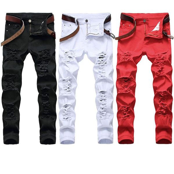 men's jeans ripped straight hole destruction trousers distressed denim male fashion streetwear designer brand white, Blue
men's jeans ripped straight hole destruction trousers distressed denim male fashion streetwear designer brand white, Blue