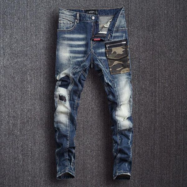 men's jeans european american street fashion men retro blue slim ripped camouflage pocket designer hip hop denim punk pants
men's jeans european american street fashion men retro blue slim ripped camouflage pocket designer hip hop denim punk pants
