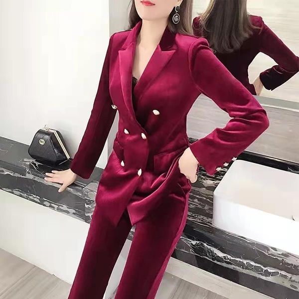 women's two piece pants winter red gold velvet suit fashion slim office, White
women's two piece pants winter red gold velvet suit fashion slim office, White