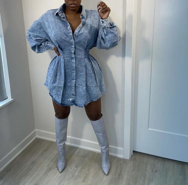 casual dresses pleated denim shirt dress women button up long sleeve high waist 2021 vestido jeans women's above knee blouse, Black;gray
casual dresses pleated denim shirt dress women button up long sleeve high waist 2021 vestido jeans women's above knee blouse, Black;gray