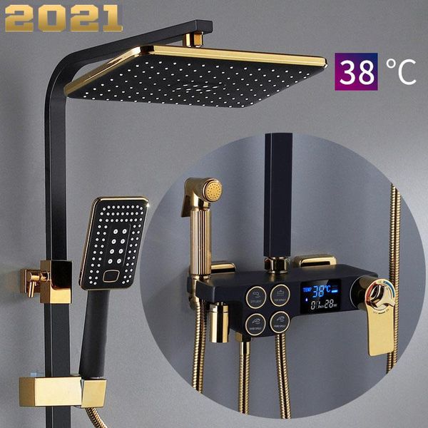 digital shower set luxury black gold thermostatic system rainfall spa head brass bathtub faucet bathroom sets
digital shower set luxury black gold thermostatic system rainfall spa head brass bathtub faucet bathroom sets