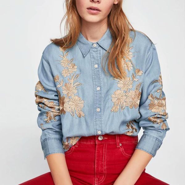 blouse women floral embroidered denim blue blouses woman 2021 gold line long sleeves button front womens and street women's & shirts, White
blouse women floral embroidered denim blue blouses woman 2021 gold line long sleeves button front womens and street women's & shirts, White