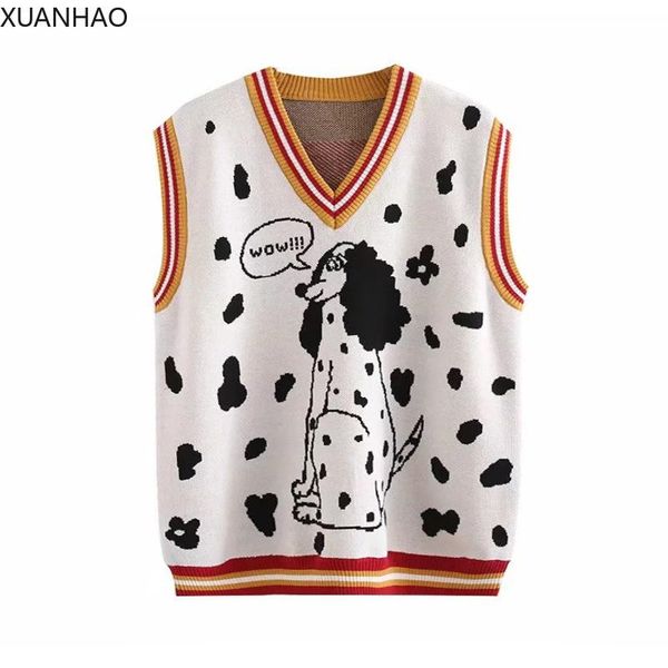 women's vests xuanhao cartoon dog embroidery knitted sweaters sleeveless vest 2021 winter warm v-neck female jumpers pullovers, Black;white
women's vests xuanhao cartoon dog embroidery knitted sweaters sleeveless vest 2021 winter warm v-neck female jumpers pullovers, Black;white