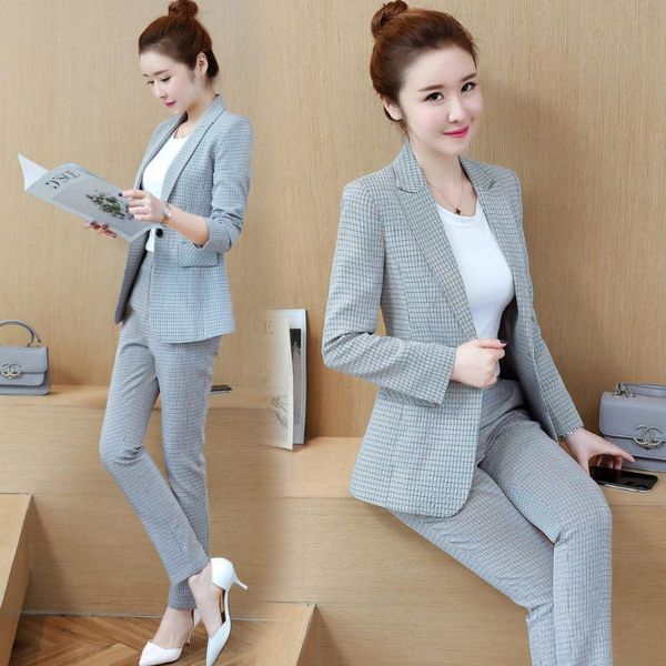 women's suits & blazers suit 2021 autumn fashion two-piece female plaid feet pants temperament wild shirt elegant casual clothes, White;black
women's suits & blazers suit 2021 autumn fashion two-piece female plaid feet pants temperament wild shirt elegant casual clothes, White;black