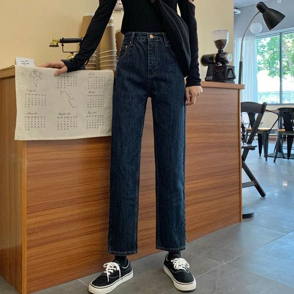 women's jeans straight-leg 2021 spring and summer retro high-waisted loose all-match slim fashion boutique, Blue