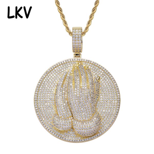two handed prayer christ necklace fashion round hip hop zircon pendant, Silver
two handed prayer christ necklace fashion round hip hop zircon pendant, Silver