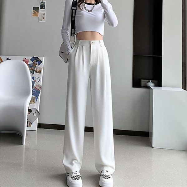 women's pants & capris straight high waist wide leg pant suits elegant fashion office women trousers, Black;white
women's pants & capris straight high waist wide leg pant suits elegant fashion office women trousers, Black;white