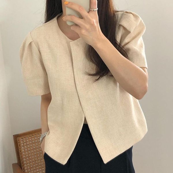 women's suits & blazers korean chic o neck invisible button blazer women loose puff sleeve crop simple office ladies summer 2021 thin, White;black
women's suits & blazers korean chic o neck invisible button blazer women loose puff sleeve crop simple office ladies summer 2021 thin, White;black