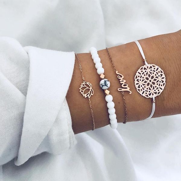 link, chain female bracelets white beads openwork lotus round love leather retro gold bracelet set women simple party jewelry accessories, Black
link, chain female bracelets white beads openwork lotus round love leather retro gold bracelet set women simple party jewelry accessories, Black
