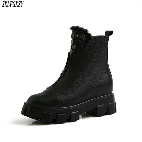 boots 2021 selling fashion real cowhide leather flat warm comfort wool shoes women snow winter11, Black