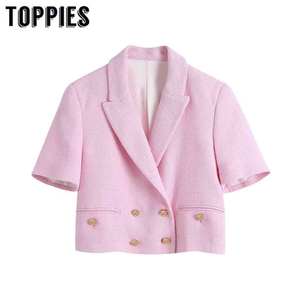 ies women pink tweed coat spring summer short sleeve coats double breasted suit design jacket 210412, White;black
ies women pink tweed coat spring summer short sleeve coats double breasted suit design jacket 210412, White;black