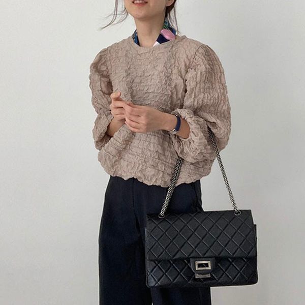 women's blouses & shirts round neck loose blusas korea chic autumn simple ladies shirt fold design bubble cotton long sleeve womens top, White
women's blouses & shirts round neck loose blusas korea chic autumn simple ladies shirt fold design bubble cotton long sleeve womens top, White